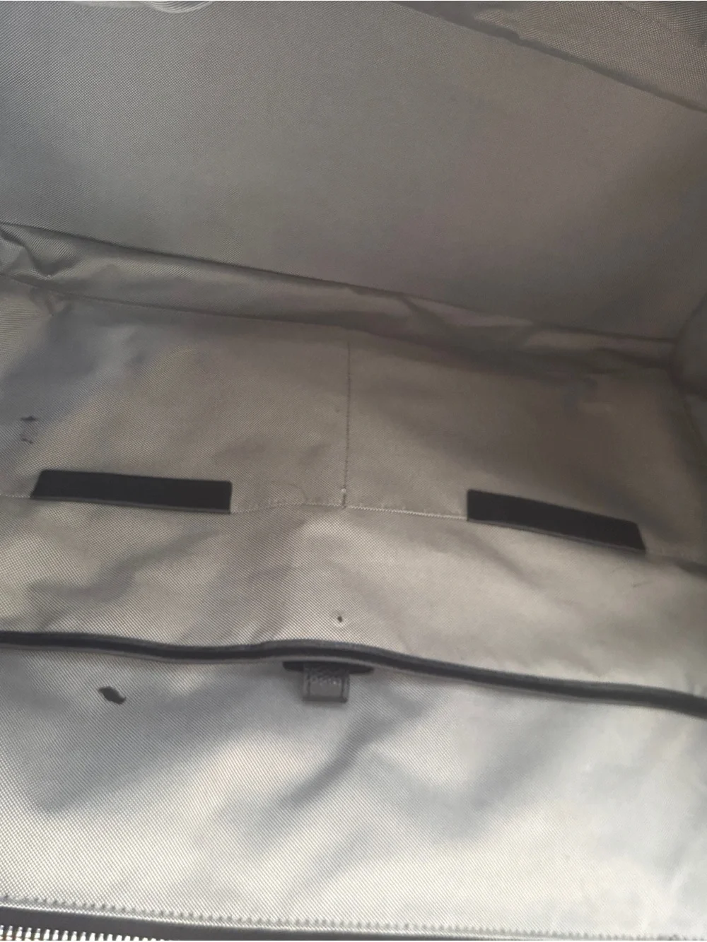 Cole Haan Black Leather Duffel with Silver Zip and Strap Hardware